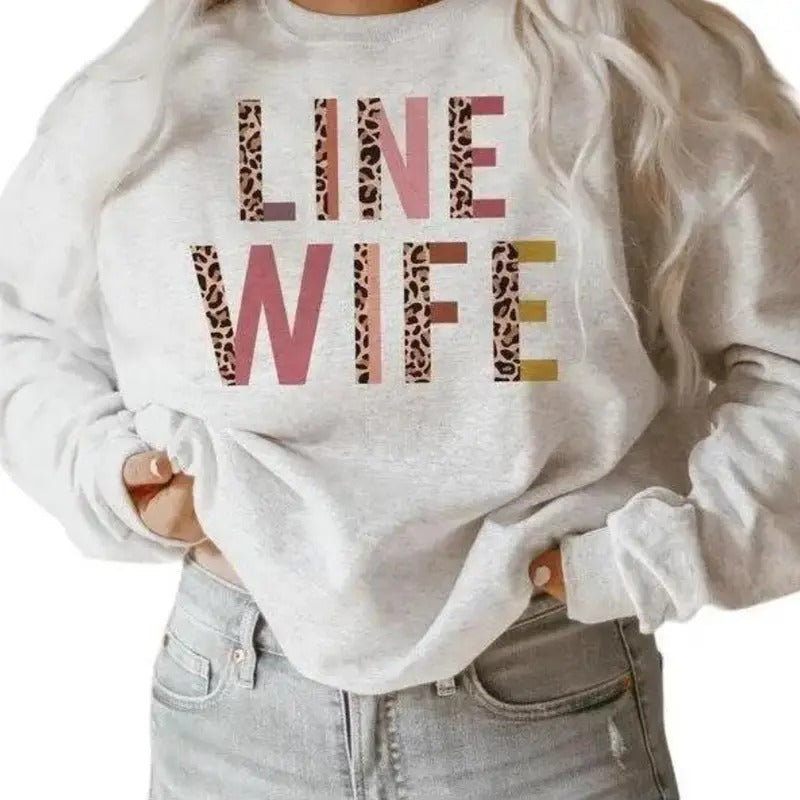 Line Wife Leopard Sweatshirt Electricians Spouse, Life Of Lineman, Unisex Crewneck Sweatshirt Cotton Shirt Hoodie