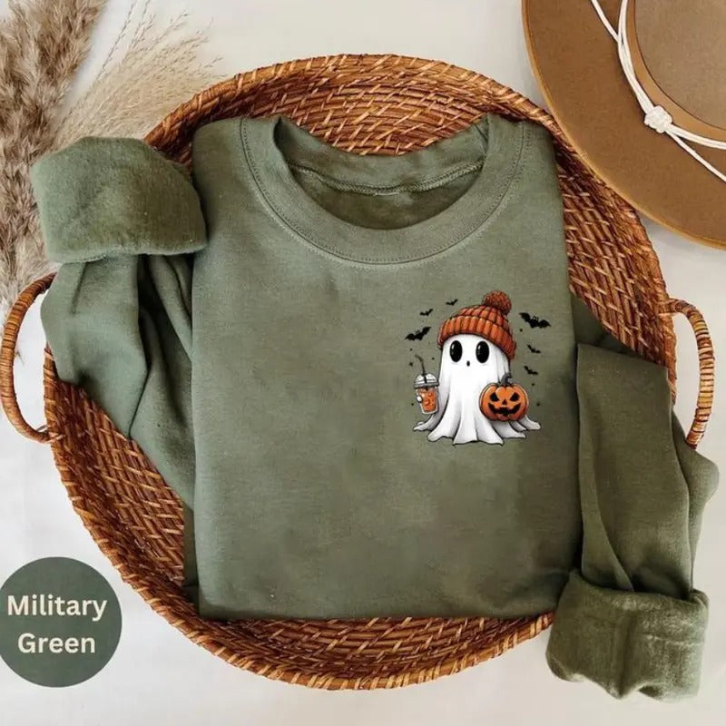 Little Ghost Ice Coffee Sweatshirt - Shirt- Hoodie, Halloween Ghost Coffee Shirt, Bougie Ghost Shirt, Spooky Season, Cute...