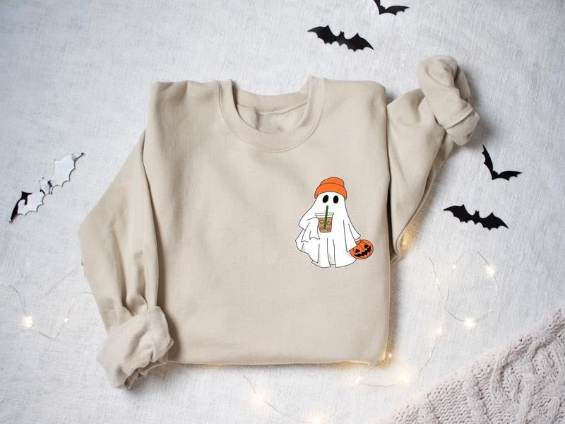 Little Ghost Ice Coffee Sweatshirt, Ghost Shirt, Ghost Sweatshirt, Halloween Tee, Cute Ghost Shirt, Little Ghost Ice...