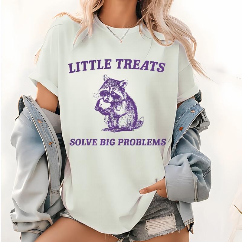 Little Treats Solve Big Problems T Shirt, Funny Tee Meme Tops, Cartoon Present Retro Shirt, Vintage Tee, Weird Unique...