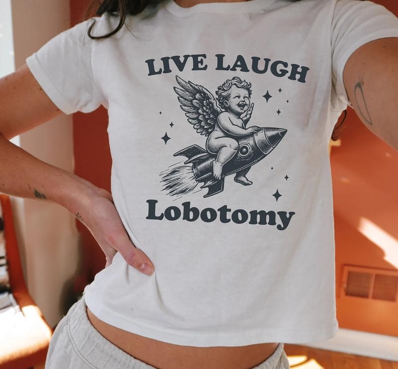 Live Laugh Lobotomy Baby Tee, Baby Angel On A Rocket Shirt, Y2k Aesthetic Baby Tee, Graphic 90s Baby Tee Hoodie Sweatshirt