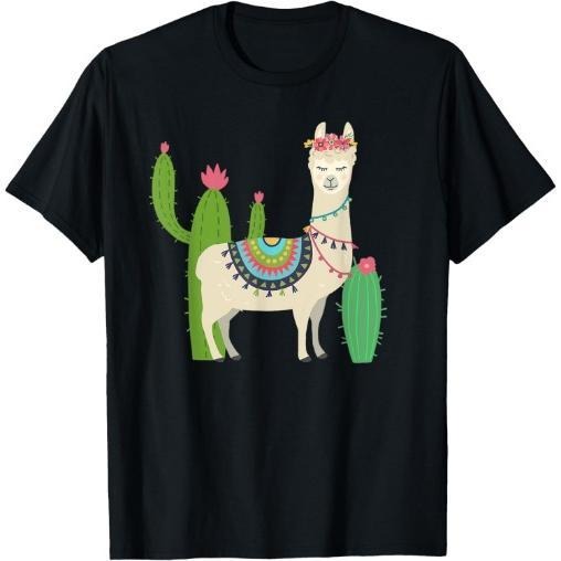 Cute Llama With Flower & Cactus / Llama Lover Gift T-Shirt Made in USA Hoodie Sweatshirt | PrintMintTees.com