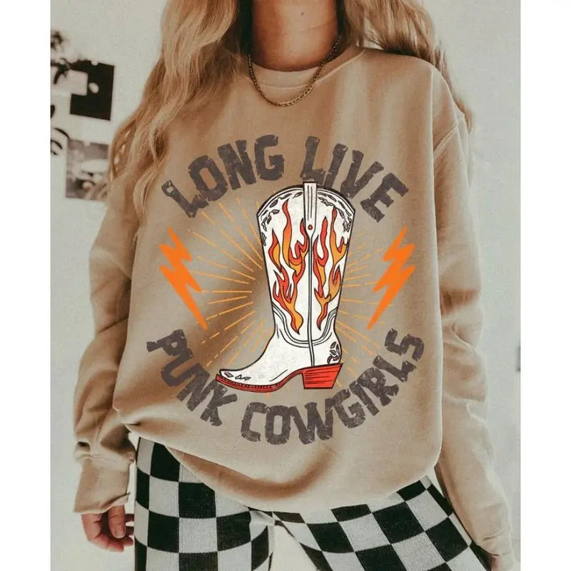 Long Live Punk Cowgirls Crew sweatshirt, graphic tees women, western outfits women, western tops clothing, rodeo cowgirl...