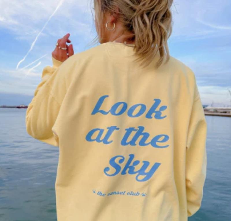 Look At the Sky Sweatshirt Unisex True to Size Cotton Casual Outerwear Piece Womenswear Shirt Hoodie | PrintMintTees.com