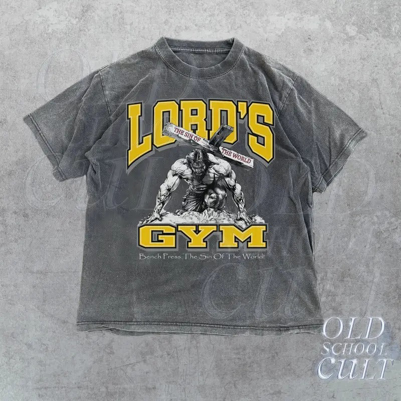 Lords Gym Vintage 90s Graphic Shirt, Jesus Pump Cover Shirt, Bench Press The Sin Of The World, Christian Gifts Shirt,...