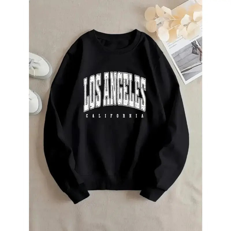 Los Angeles Print Pullover Sweatshirt, Casual Long Sleeve Crew Neck Sweatshirt Shirt Hoodie | PrintMintTees.com