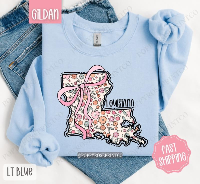 Louisiana Floral Sweatshirt, Cute Louisiana Sweatshirt, Louisiana State Sweatshirt Shirt Hoodie | PrintMintTees.com