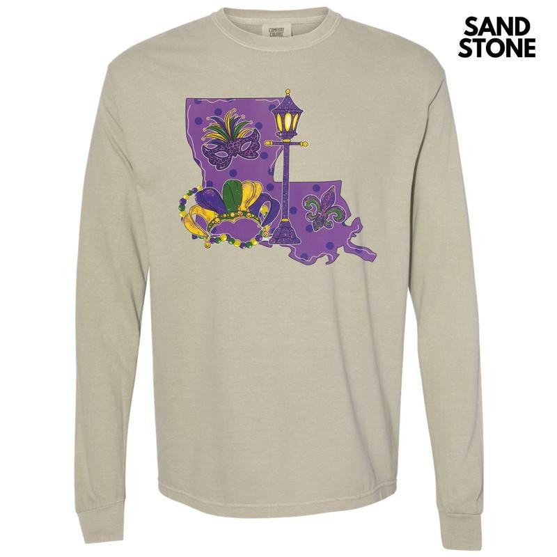 Louisiana Mardi Gras Long Sleeve Comfort Colors T-Shirt Hoodie Sweatshirt | PrintMintTees.com