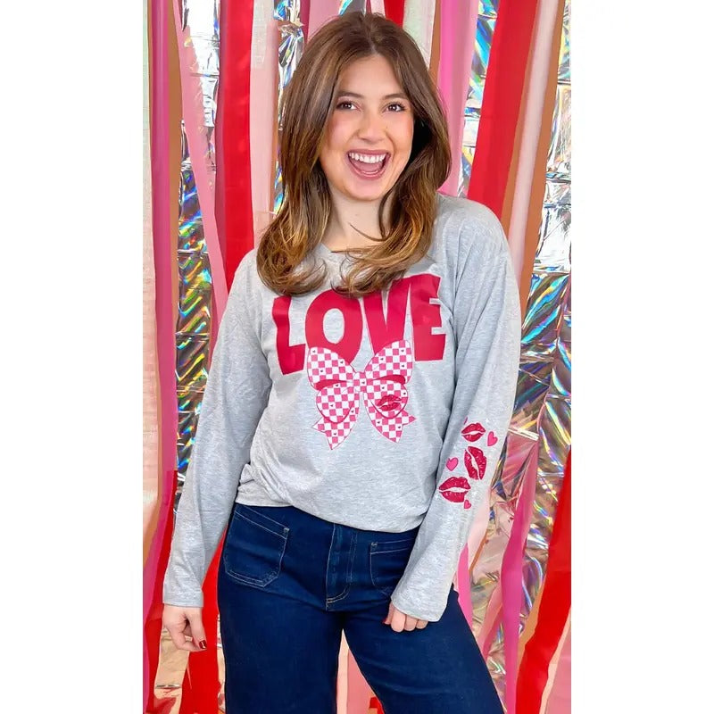Love Bow Graphic Long Sleeve Shirt Hoodie Sweatshirt | PrintMintTees.com