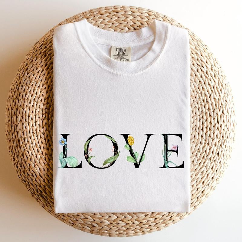 Love Flowers, Comfort Colors Tshirt, Valentine's Day, Valentine's Day Comfort Colors Tshirt, Women's Graphic Tee, Love,...