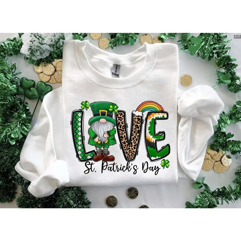 Love Gnome St. Patrick's Day Sweatshirt, Gnome Love Sweater, Retro Crewneck, Gift For Lovers,, Trendy Top Shirt Hoodie