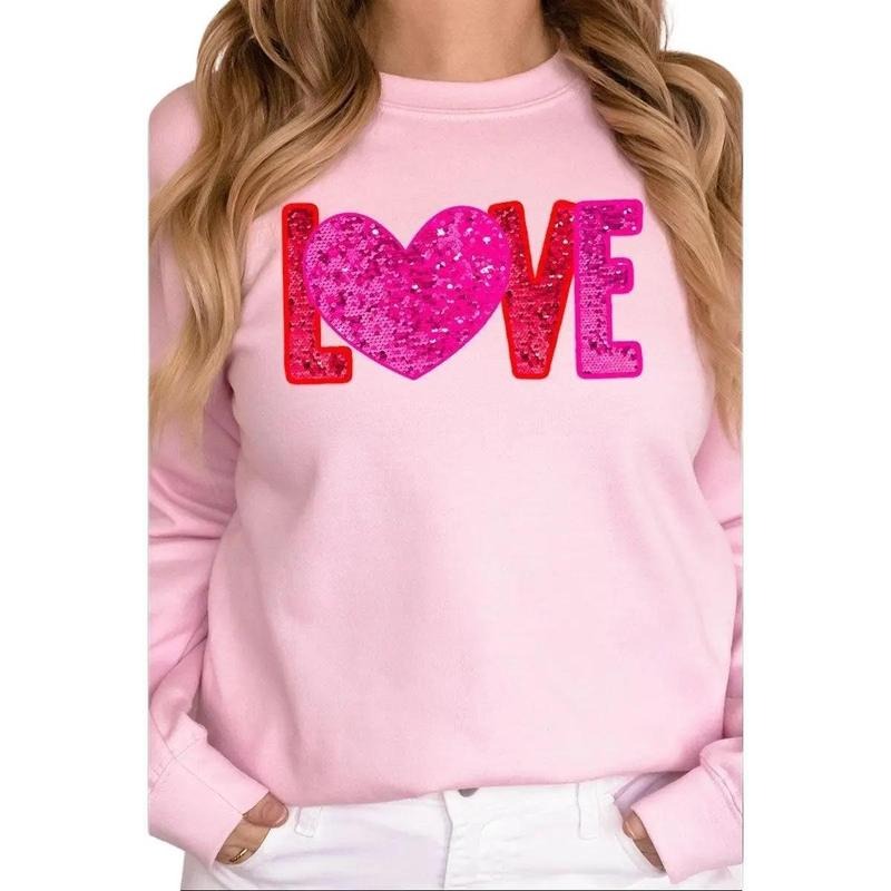 Love Heart Faux Sequin Transfer Unisex NuBlend Crew Sweatshirt Shirt Hoodie | PrintMintTees.com