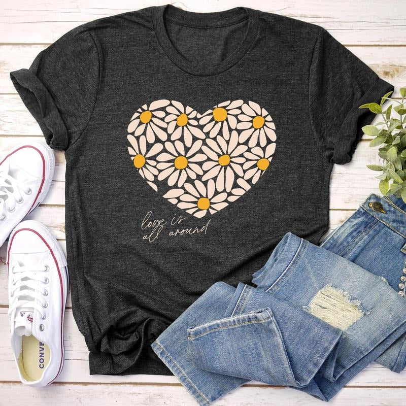 Love Is All Around Daisy Heart Super Soft T-Shirts, Hoodie, Sweatshirt
