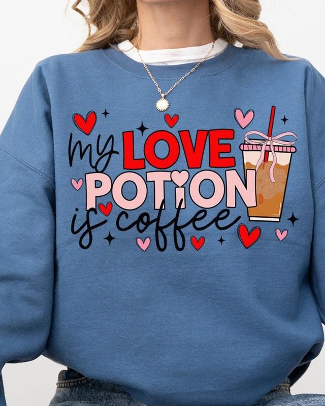 Love Potion Is Coffee Heavy-weight Crew Sweatshirt COFFEE LOVER VALENTINE Shirt Hoodie | PrintMintTees.com