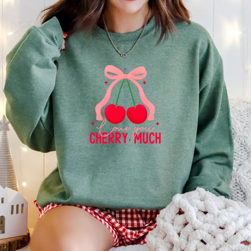 Love You Cherry Much Valentines Printed Sweatshirt, Cherry Heart Sweatshirt, Valentines Comfort Colors T Shirt, Good...