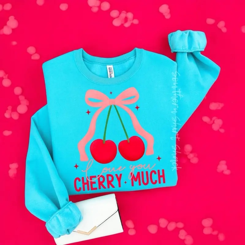 Love you Cherry Much Valentines Day Sweatshirt ~ Scuba Blue Shirt Hoodie | PrintMintTees.com