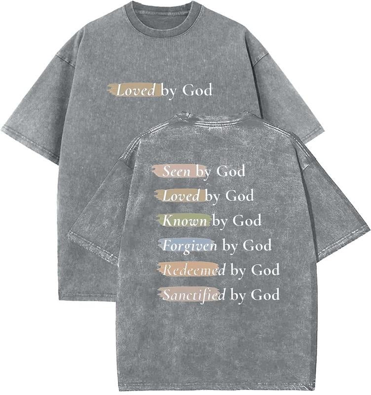 Loved By God Unisex Washed T-Shirt, Christian t shirts, Vintage 90s Graphic Tee, Gift Top Womenswear Cotton Hoodie Sweatshirt