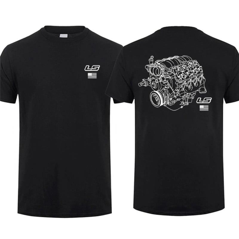 Ls Engines Graphic T-shirt Chevy Racing Shirt Menswear Top, Menswear Car Parts Short Sleeve Hoodie Sweatshirt