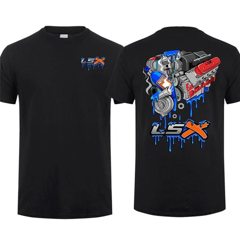 Lsx Engines X N2o 2-sided T-shirt Lsx Graphic Shirt Car Parts Cotton Tee, Menswear Car Parts Short Sleeve Hoodie Sweatshirt