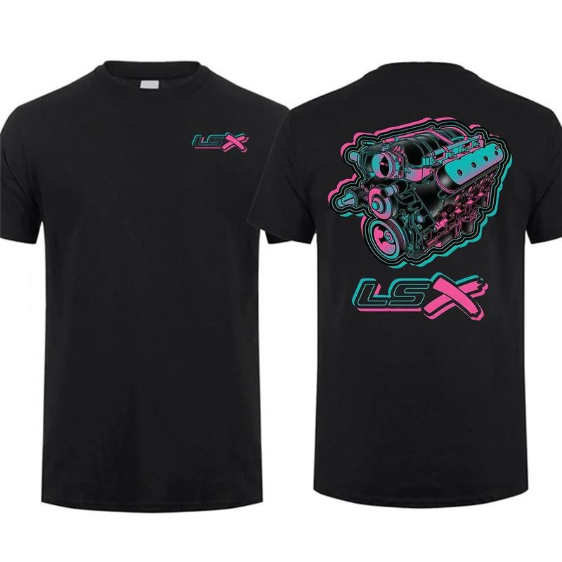 Lsx Swap Engines 2-sided T-shirt Lsx Chevy Shirt Car Parts Cotton Tee, Menswear Car Parts Short Sleeve Hoodie Sweatshirt