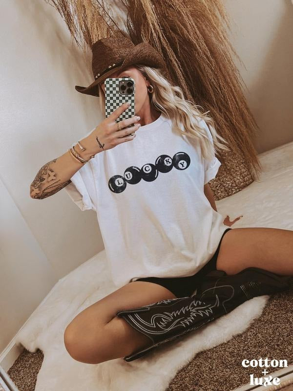 Lucky 8 Balls Tee | Retro Graphic Tee | Trendy Aesthetic Vintage Inspired Graphic Tee | Lucky Girl Shirt Hoodie Sweatshirt