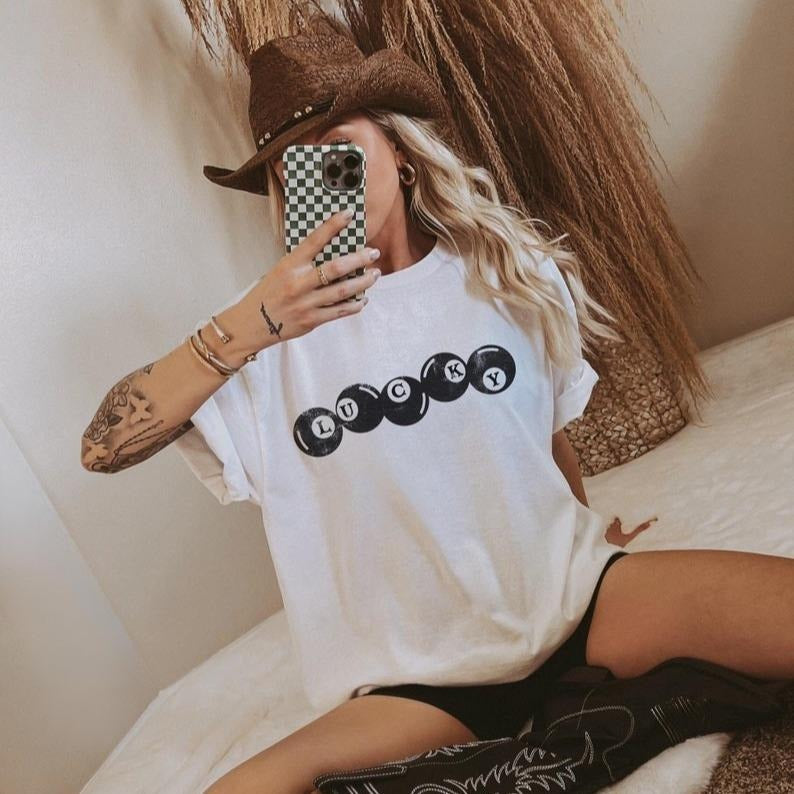 Lucky Balls Tshirt, Retro Graphic Tee, Trendy Aesthetic Vintage Inspired Graphic Shirt, Lucky Girl T-Shirt Hoodie Sweatshirt