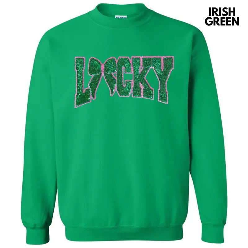 Lucky Bow Sequin Patch Sweatshirt T-Shirts, Hoodie | PrintMintTees.com