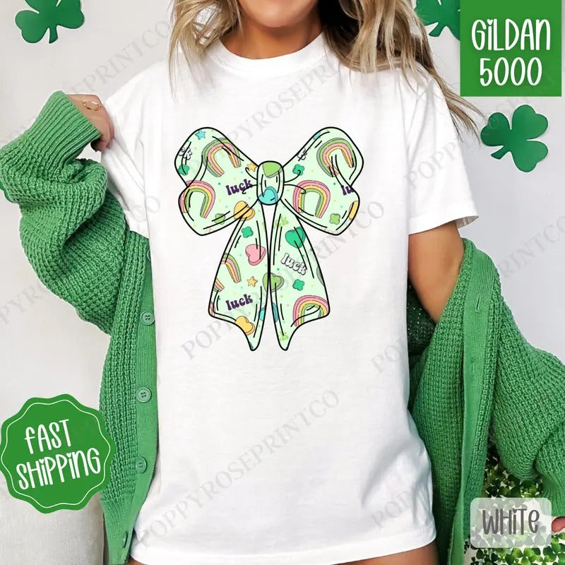 Lucky Charm Bow St Patrick Shirt Gildan, St Patrick's Day Women's Tee, Cute Women's Tshirt Plus Sizes Hoodie Sweatshirt