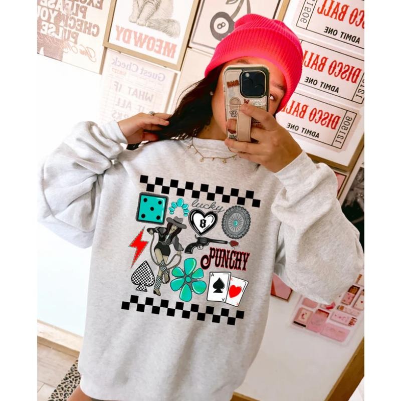 Lucky Cowgirl Crew Shirt Cowgirl Outfits Western Western Tops Outfits Country Concert Outfits Rodeo Shirt T-Shirts, Hoodie, Sweatshirt