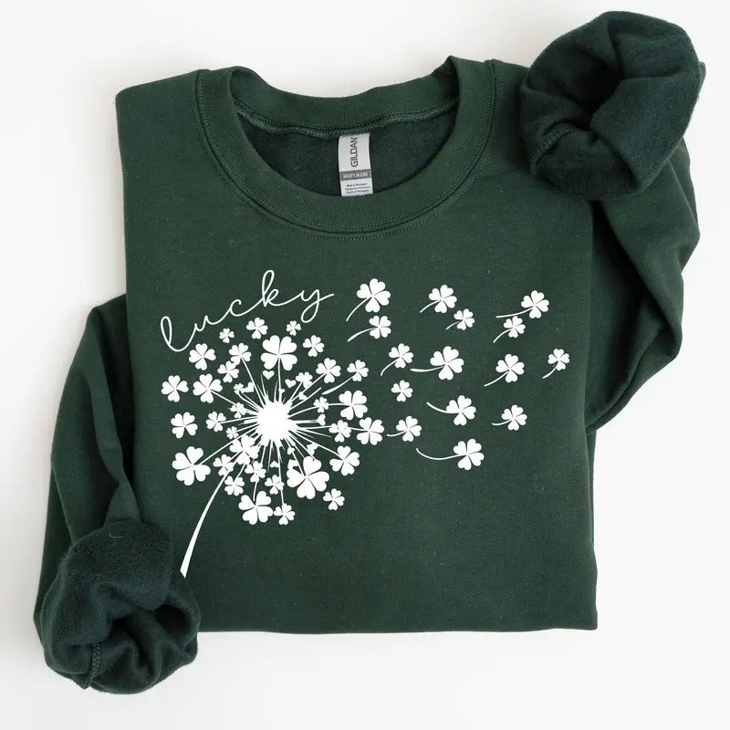 Lucky Dandelion Clover Irish Lucky Charm St Patrick'S Day Crew Neck T-Shirts, Hoodie, Sweatshirt
