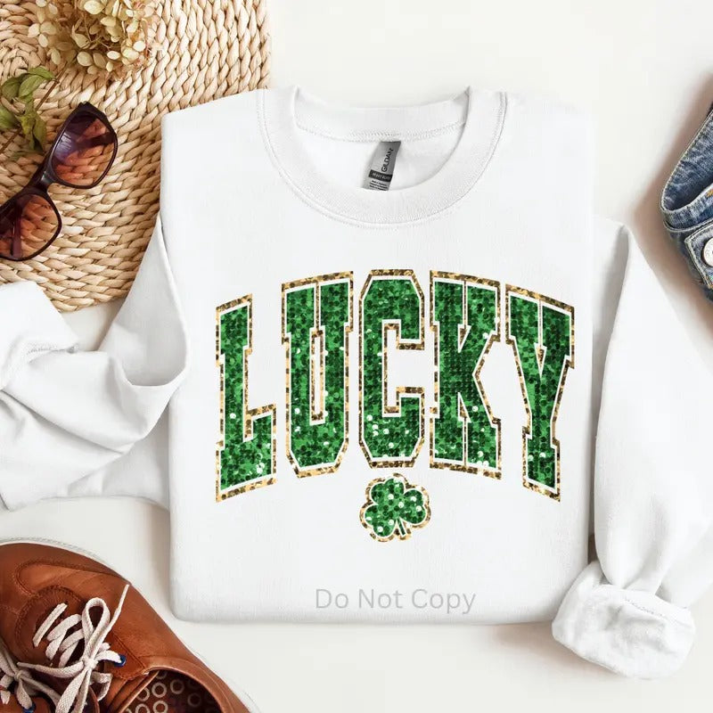 Lucky Faux Sequin DTF Transfer ONLY - This is NOT a T Shirt Hoodie Sweatshirt | PrintMintTees.com