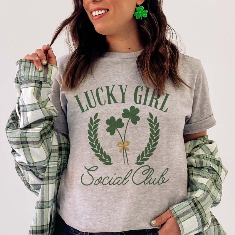 Lucky Girl Social Club St. Patrick'S Day St. Patty'S Day Lucky Girl Clover St. Patty'S Day Shamrock Shamrock Clover St. Patricks Day Casual Top Shirt Hoodie Sweatshirt