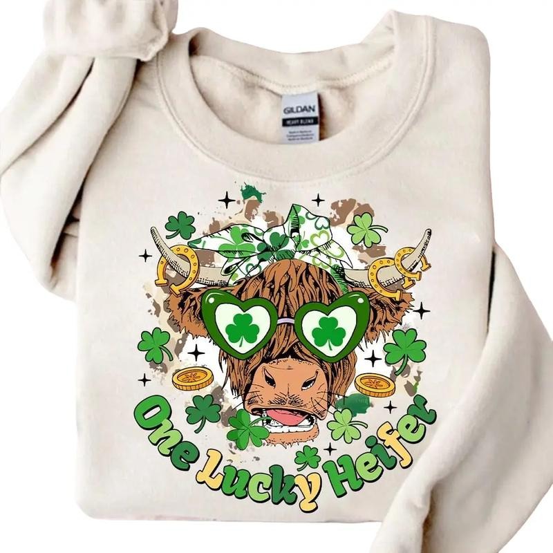Lucky Heifer Sweatshirt, Highland Cow Shirt, Retro St Patricks, St Patrick's Day Sweater, Clover, Shamrock Tee, St...