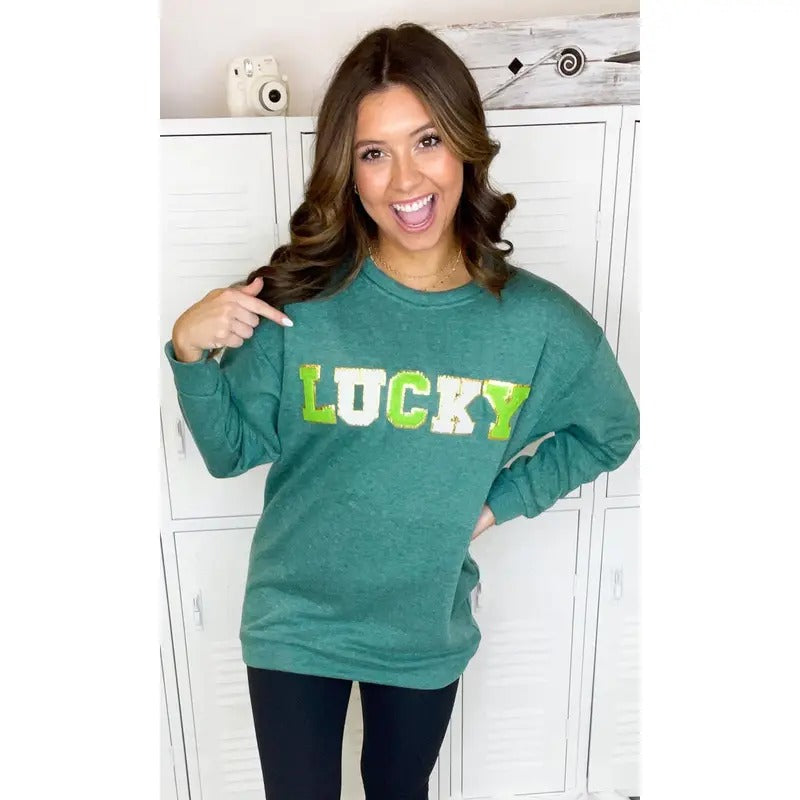 Lucky Ideal Chenille Sweatshirt | St. Patrick's Day Green & White Design Sweatshirt🍀 Shirt Hoodie | PrintMintTees.com