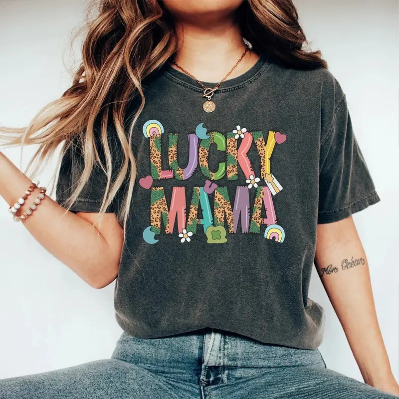 Lucky Mama Shirt - St. Patrick’s Day Leopard Print Tee - Trendy Retro Mom T-Shirt Hoodie, Sweatshirt | PrintMintTees.com