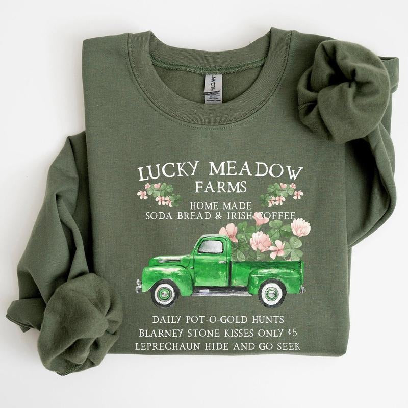 Lucky Meadow Farms, St Patrick's Day Sweatshirt T-Shirts, Hoodie | PrintMintTees.com