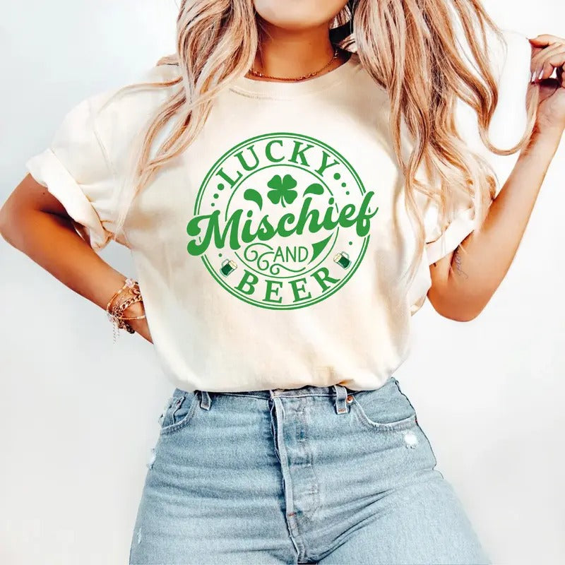 Lucky Mischief and Beer Shirt - Funny St. Patrick’s Day Drinking Tee - Irish Party T-Shirt for Beer Lovers Hoodie, Sweatshirt