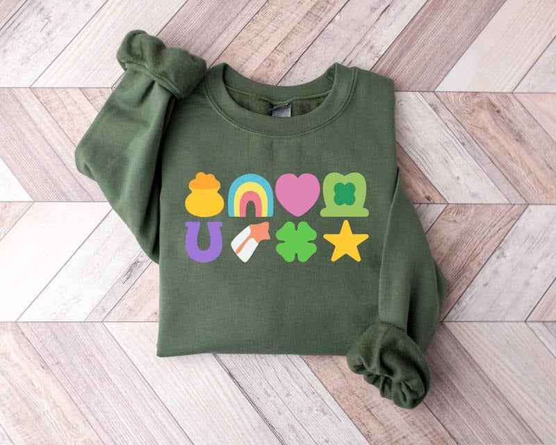 Lucky St Patricks Day Shirt, 2025 St Patrick's Day Sweatshirt, Lucky Charm Sweatshirt, Irish Day, Lucky Shamrocks Rainbow...