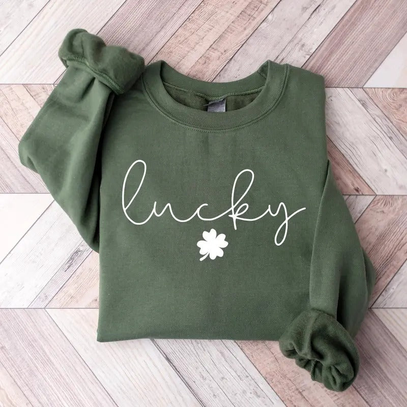 Lucky Sweatshirt, Clover Sweatshirt, St Patricks Day Sweatshirt, Saint Patrick's Pullover, Lucky Sweater, Clovers, Simple...