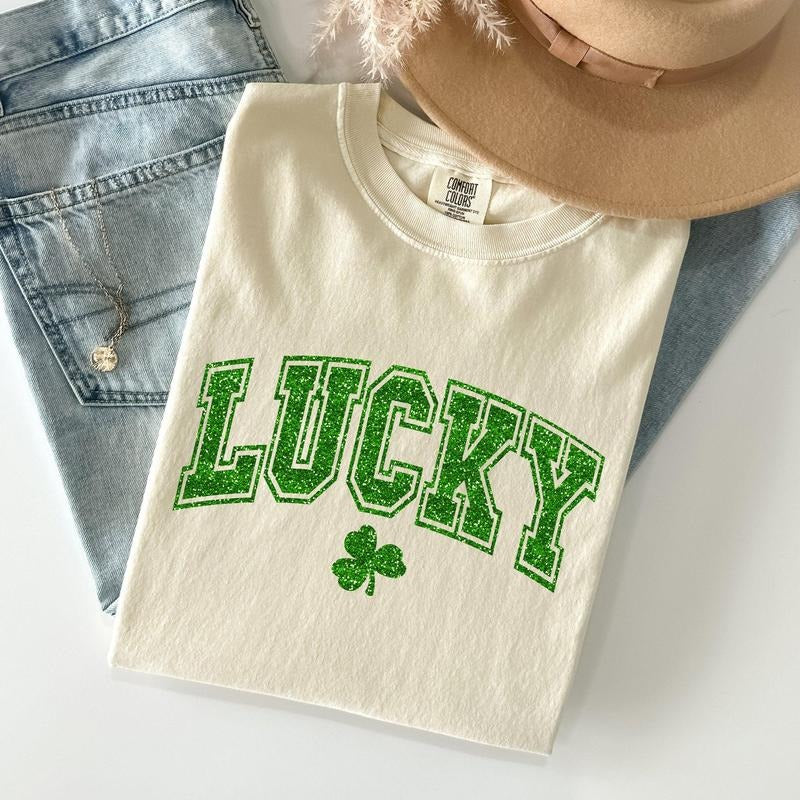 Lucky Glitter Shamrock St Patrick'S Day Comfort Colors Crew Neck T-Shirts, Hoodie, Sweatshirt