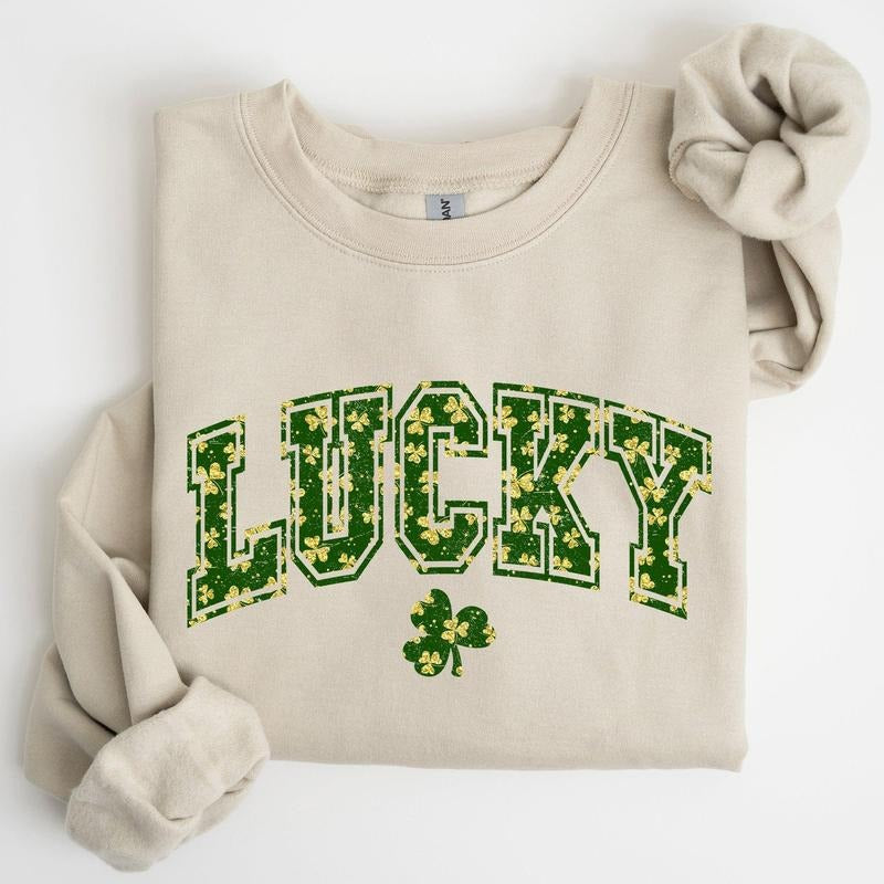 Lucky, Glitter Shamrock, Vintage St Patrick's Day Sweatshirt Shirt Hoodie | PrintMintTees.com