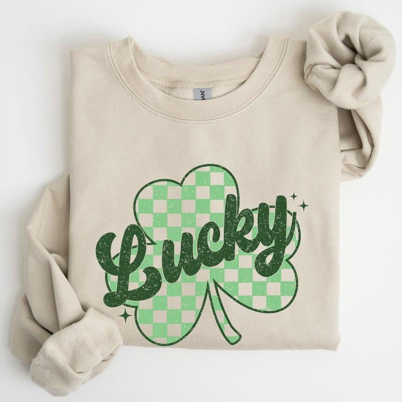 Lucky, Shamrock, Checker Print, St Patrick's Day Sweatshirt Shirt Hoodie | PrintMintTees.com