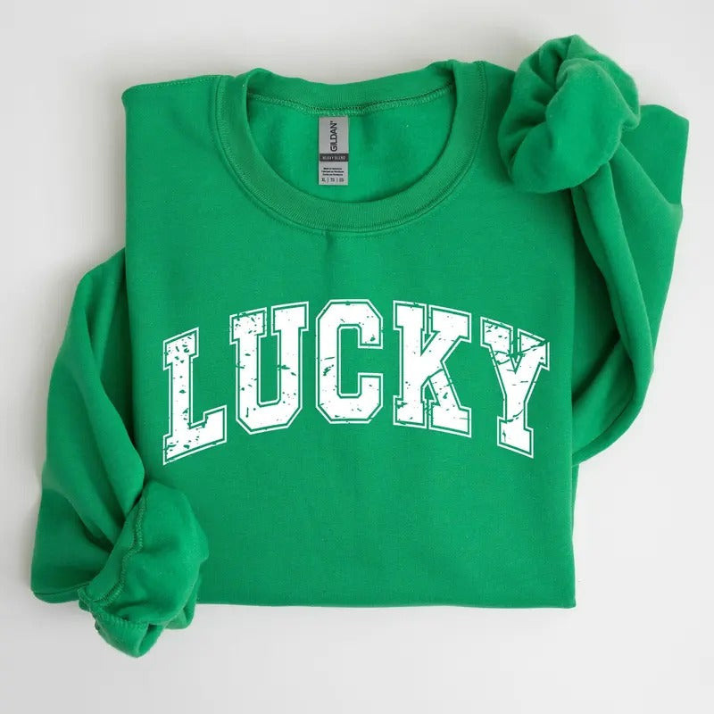 Lucky St. Paddy'S Day Coquette Bow Clover Shamrock Irish Lucky Charm St Patrick'S Day Crew Neck Shirt Hoodie Sweatshirt