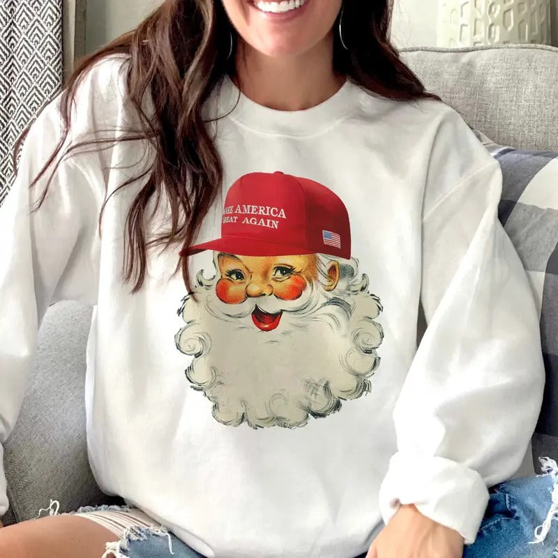 MAGA Santa Sweatshirt Trump Santa Clause Sweatshirt Make America Great Christmas Pullover T-Shirts, Hoodie