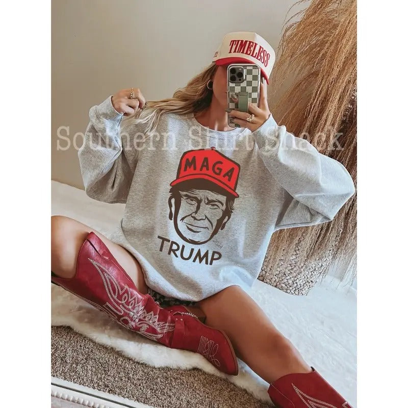 MAGA Trump Sweatshirt | Ash Gray Sweatshirt Shirt Hoodie | PrintMintTees.com