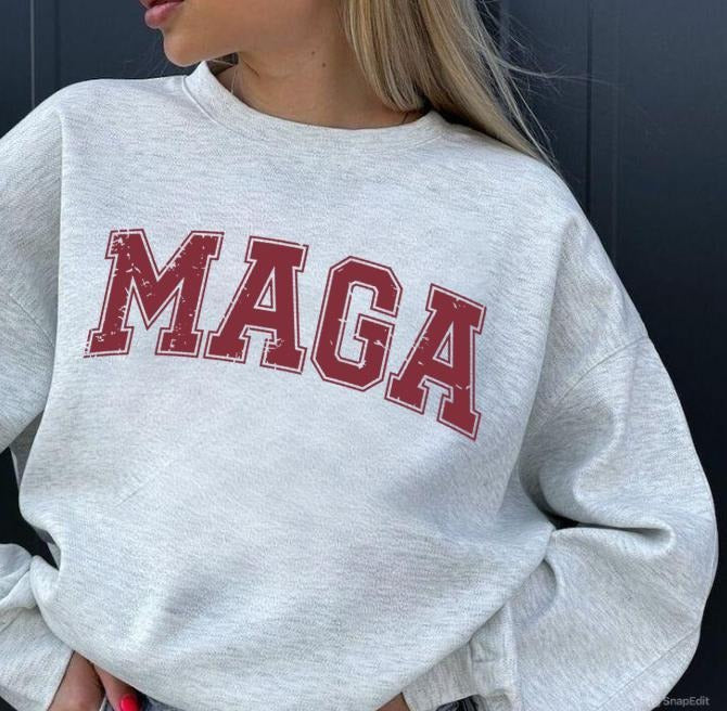 MAGA Trump for President Sweatshirt for Election 45 47 Save America Varsity Political Crewneck Shirt Hoodie