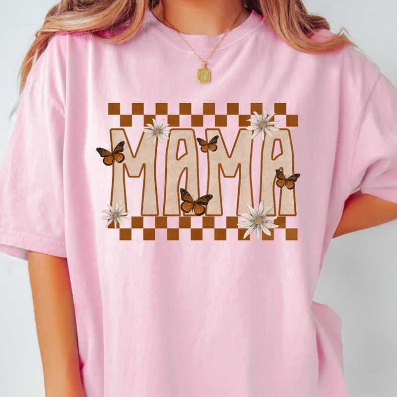 MAMA BUTTERFLY T-SHIRT SHIRT, COMFORT COLORS CASUAL COTTON T-SHIRT FOR MOMS Fabric Top Hoodie Sweatshirt | PrintMintTees.com