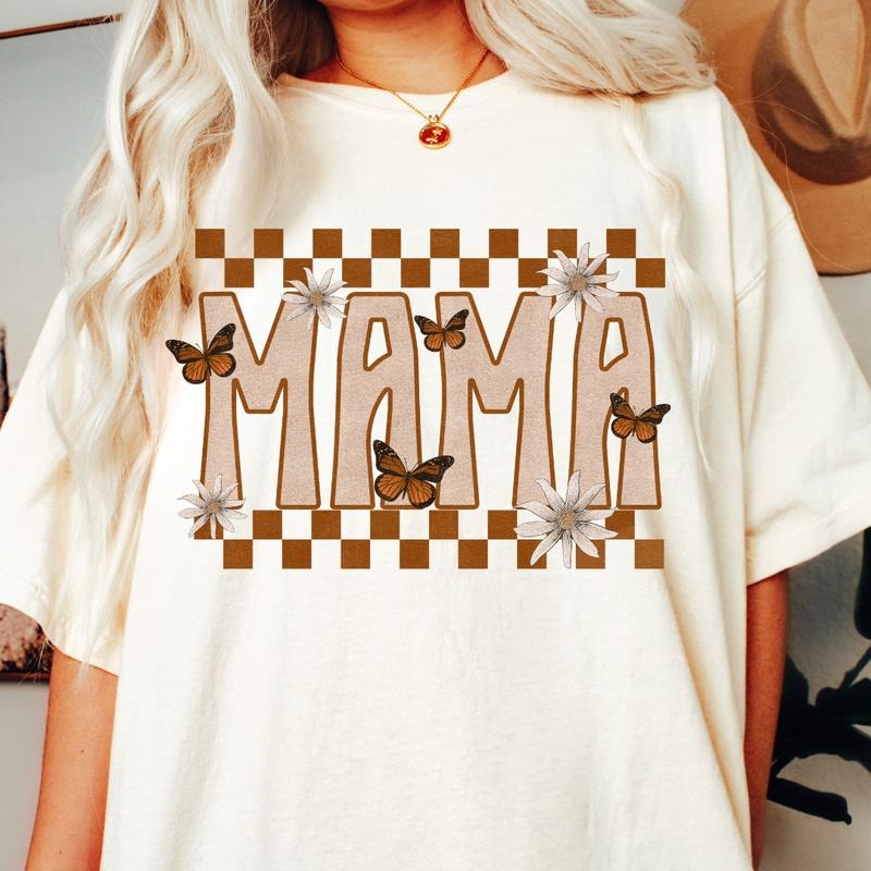 MAMA BUTTERFLY T-SHIRT SHIRT, COMFORT COLORS CASUAL COTTON T-SHIRT FOR MOMS Fabric Topstyle{n002}2 Hoodie Sweatshirt