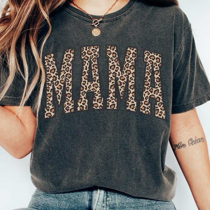 MAMA SHIRT  CHEETAH SHIRT, LEOPARD MAMA SHIRT, COMFORT COLORS CASUAL COTTON T-SHIRT FOR MOMS Fabric Top Womenswear...