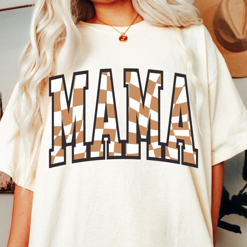 MAMA SHIRT TAN AND WHITE CHECKERED SHIRT, COMFORT COLORS CASUAL COTTON T-SHIRT FOR MOMS Top Womenswear Hoodie Sweatshirt